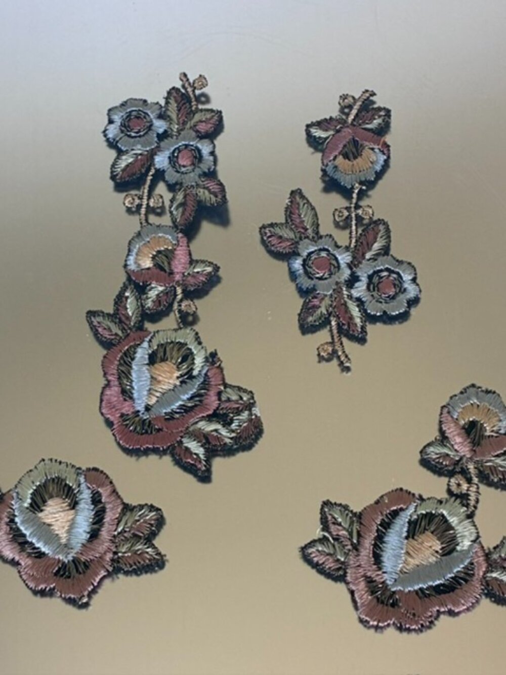 Antique Victorian French Silk & Metallic Rosebud Rose Applique